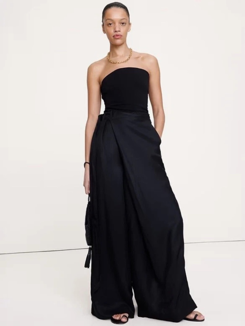 BANANA REPUBLIC Viscose-Linen Palazzo Pant M Medium | Black #875189 NEW